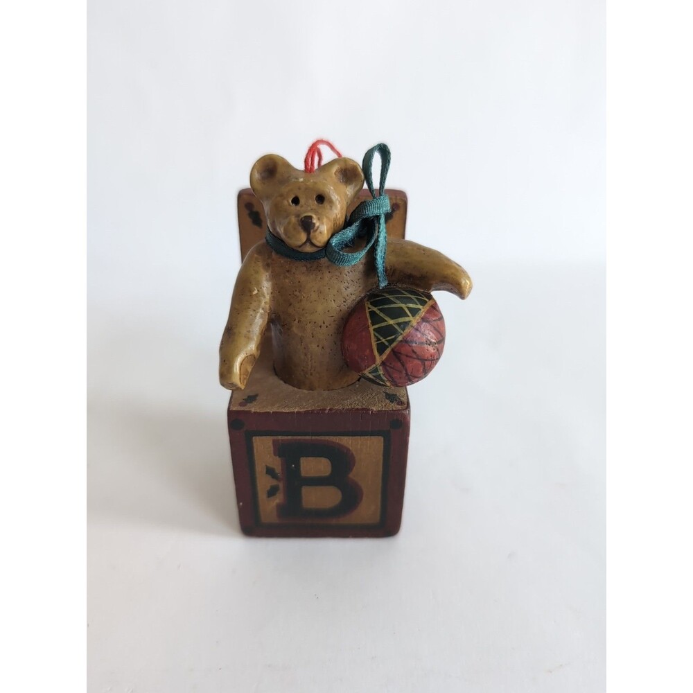 Kurt Adler Christmas Ornament B is for Bear Wood Block Jack in the Box Vtg